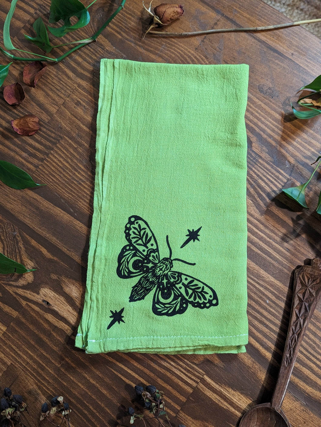 #41 - Green Moths & Bees Tea Towel