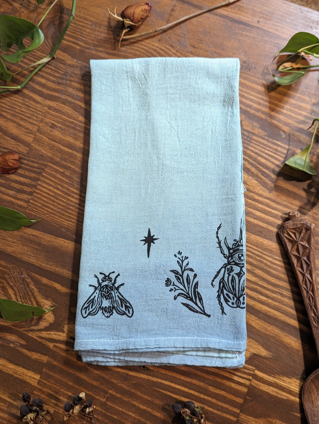 #37- Gradient Blue/Teal Moths, Bees & Beetle Tea Towel
