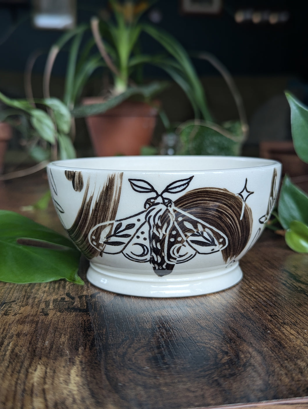 #S03 - Black & White Eye Moth Brush Strokes Small Bowl (Seconds Sale!)