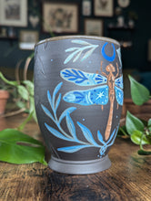 Load image into Gallery viewer, #S06 - Matte Dragonfly on Dark Clay Cup (Seconds Sale!)