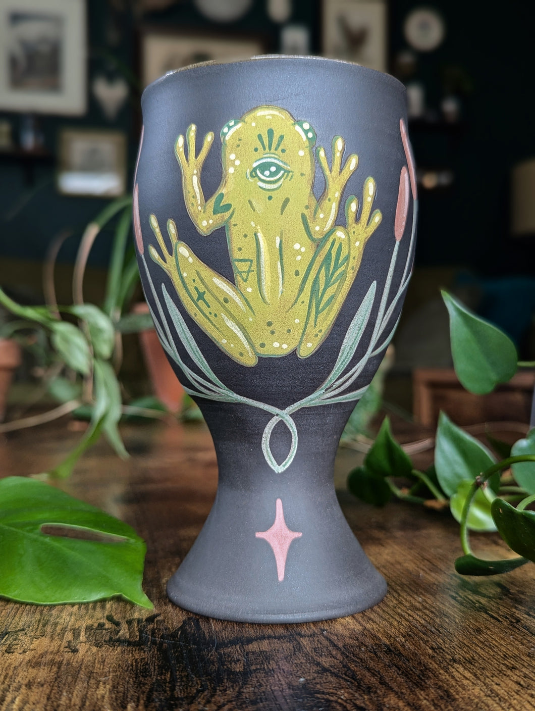 #S07 - Matte Frog & Cattails Goblet (Seconds Sale!)